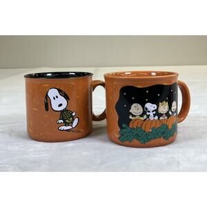 Peanuts Great Pumpkin & Snoopy Skeleton Orange Ceramic Halloween Mugs 20oz.
